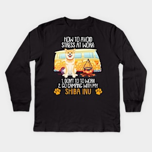 Camping With Shiba Inu To Avoid Stress Kids Long Sleeve T-Shirt